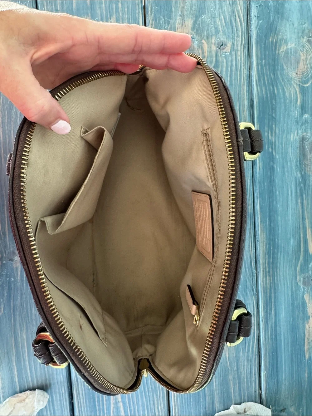 Coach Chocolate Brown Leather Dome Satchel with Gold Hardware